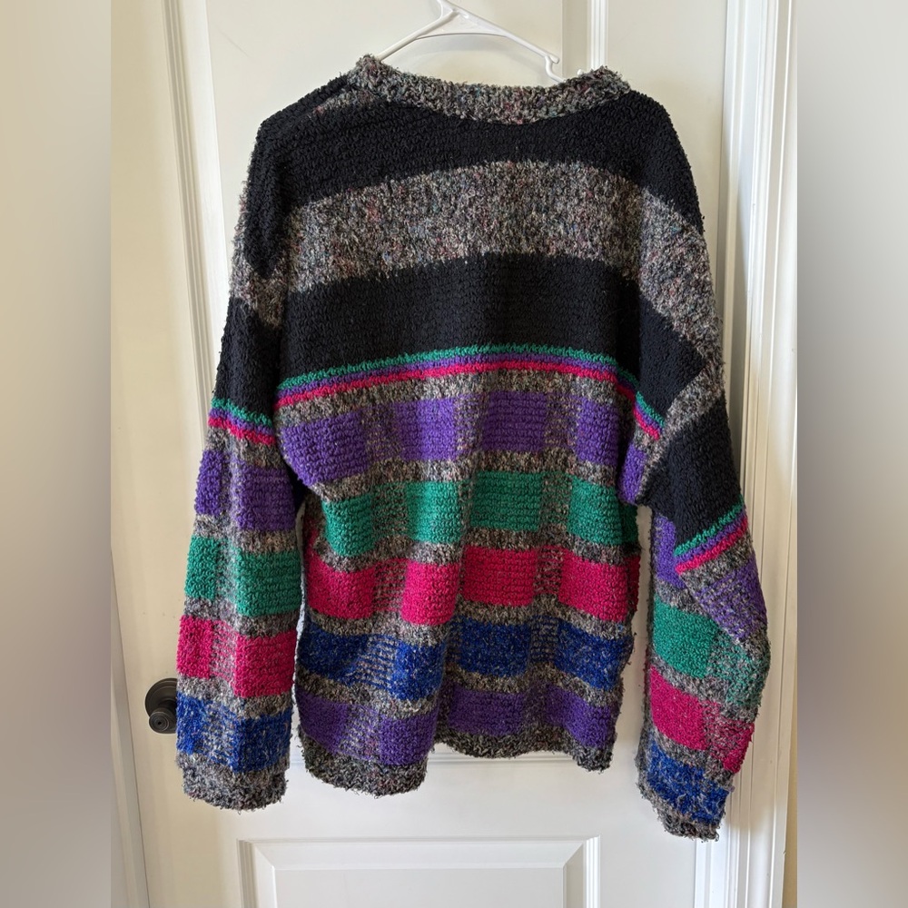 Vintage Allen Wah Lambswool Boxy Oversized Multicolor Textured Sweater Large - Picture 2 of 5